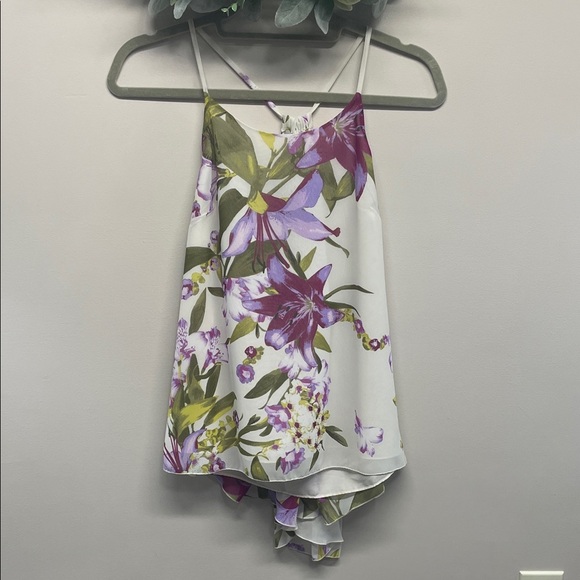 Jennifer Lopez Lavender Floral Flowy Chiffon Sleeveless Blouse Cascading Back S - Picture 1 of 10